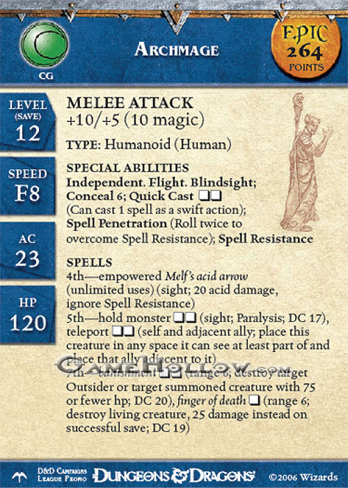 D&D Miniatures Angelfire Stat Card Promo Archmage EPIC (Angelfire 14)