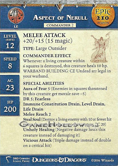 D&D Miniatures Deathknell Stat Card Promo Aspect of Nerull EPIC (Deathknell 31)