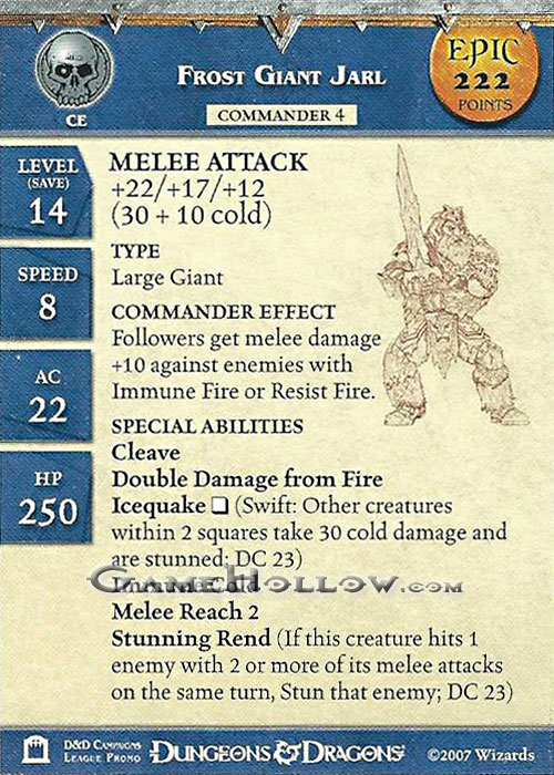 D&D Miniatures Promo Figures, EPIC Cards Stat Card Promo Frost Giant Jarl EPIC (Night Below 52)