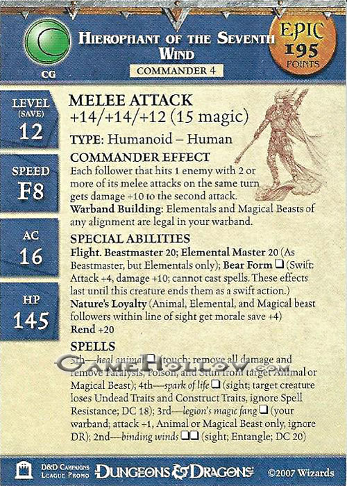 D&D Miniatures Promo Figures, EPIC Cards Stat Card Promo Hierophant of Seventh Wind EPIC (Night Below 21)