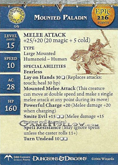 D&D Miniatures Promo Figures, EPIC Cards Stat Card Promo Mounted Paladin EPIC (Angelfire 06)