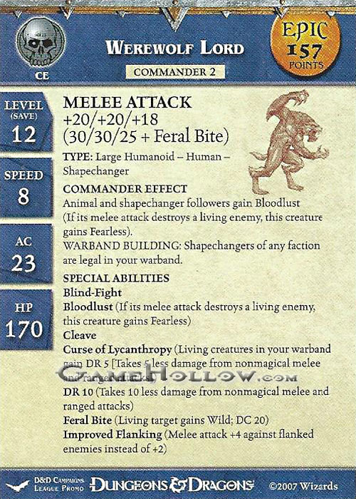 D&D Miniatures Promo Figures, EPIC Cards Stat Card Promo Werewolf Lord EPIC (Unhallowed 60)
