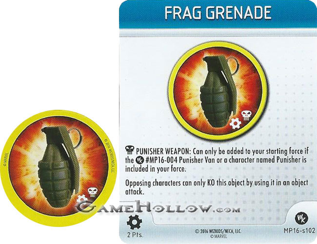 Heroclix Convention Exclusive Promos  Punisher token Frag Grenade SR Chase, MP16-S102 weapon