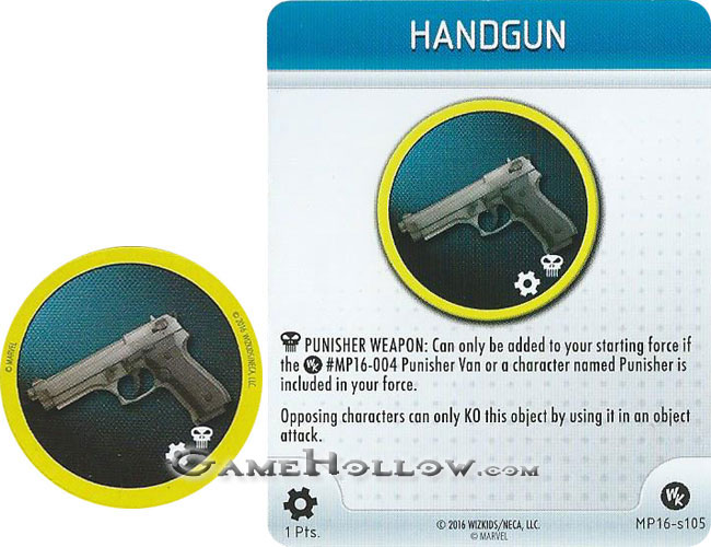 Heroclix Convention Exclusive Promos  Punisher token Handgun SR Chase, MP16-S105 weapon