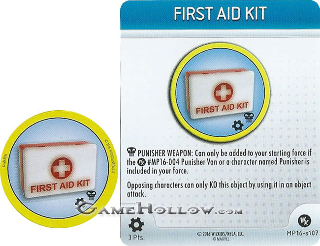 Heroclix Convention Exclusive Promos  Punisher token First Aid Kit SR Chase, MP16-S107 weapon