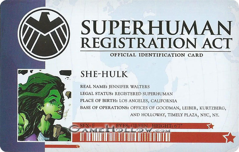 Heroclix Marvel Civil War OP Bounty Card She-Hulk