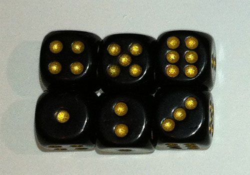 Dice Set - Black Gold Small (6 Dice)