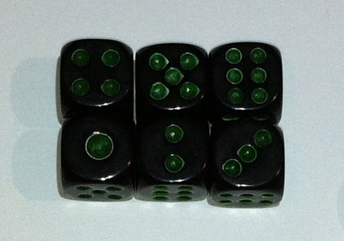 Heroclix Maps, Tokens, Objects, Online Codes Dice Set Black Green Small (6 Dice)