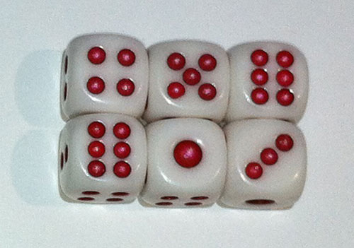 Dice Set - White Red Small (6 Dice)