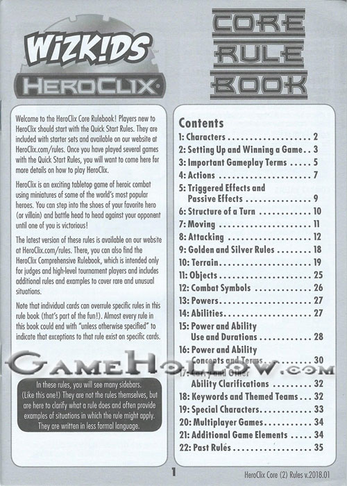 Heroclix Maps, Tokens, Objects, Online Codes Starter Set 2018 Core Rulebook