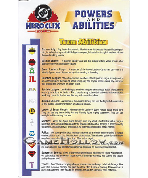 Heroclix Maps, Tokens, Objects, Online Codes Starter Set 2002 Hypertime Powers and Abilities Card