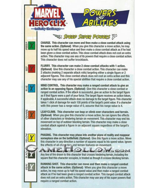 Heroclix Maps, Tokens, Objects, Online Codes Starter Set 2002 Infinity Challenge Powers and Abilities Card