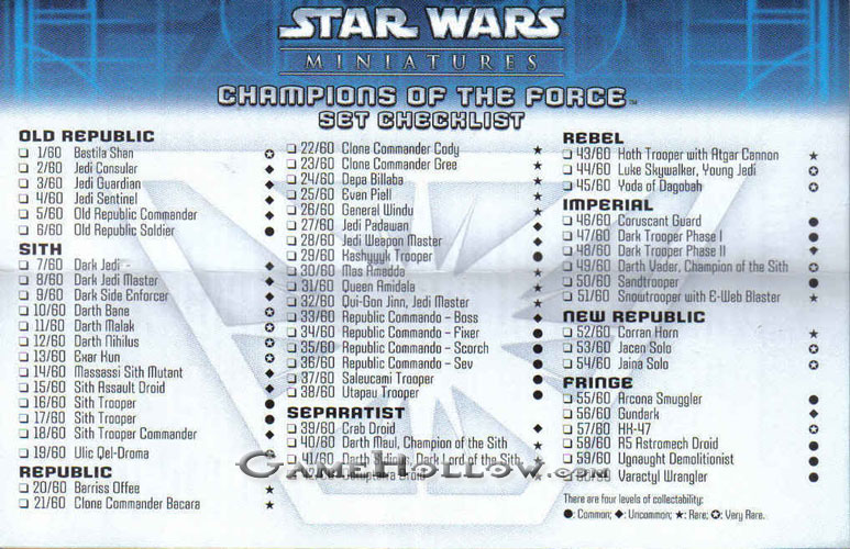 Star Wars Miniatures Maps, Tiles & Missions Checklist Champions of Force and Rules